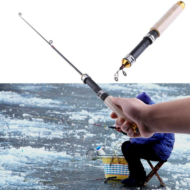 Cañas de pescar telescópicas Fishing Rod Carretes de pesca de metal de  invierno, cañas de pesca en hielo, mini caña de fundición de cebo de  carbono