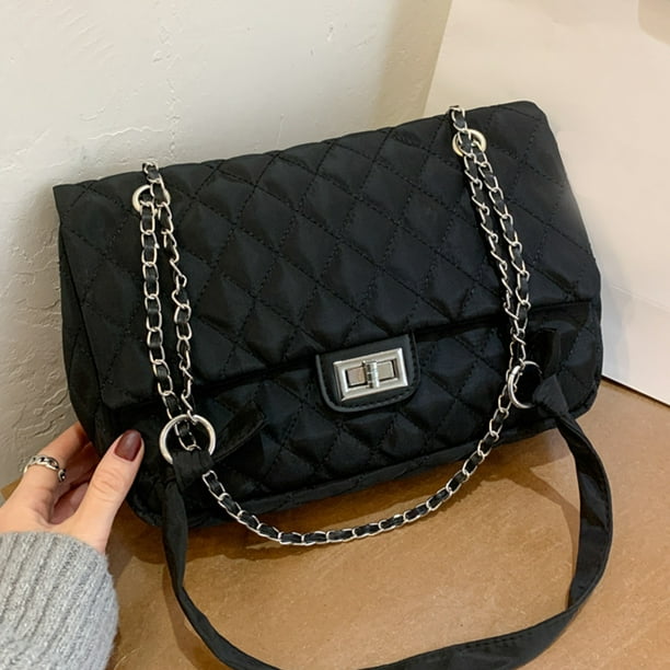 Bolso Manos Libres Negro Con Cadena Para Mujer