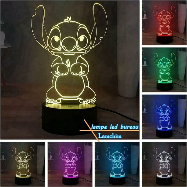 Linda lámpara Lilo and Stitch de personaje de anime, ilusión óptica 3D,  lámpara de mesa LED para dormitorio, lámpara de mesa para dormir con  control