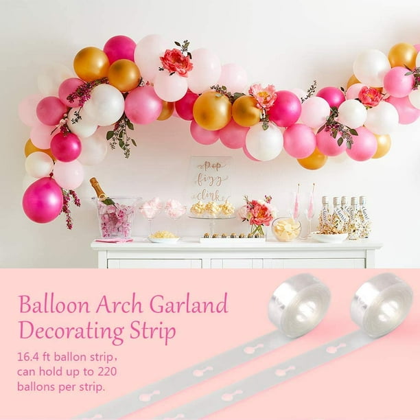 Kit de tiras decorativas para globos, kit de arco de globos y puntos de  pegamento para guirnalda, 2 rollos de tira de cinta de globos de 16 pies,  200