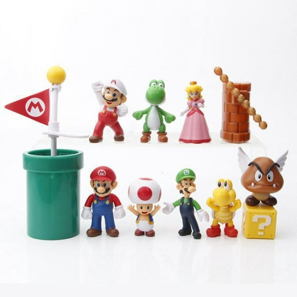 12pcs Set Cartoon Super Mario Bros Luigi Yoshi Peach Toad Figura de acción  Juguete Muñeca Decoraciones Accesorios Regalos zhangmengya LED
