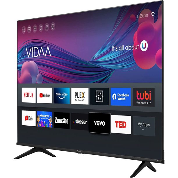 Smart Led Tv 55 Pulgadas 4K Vidaa Uhd Apps integradas Negro