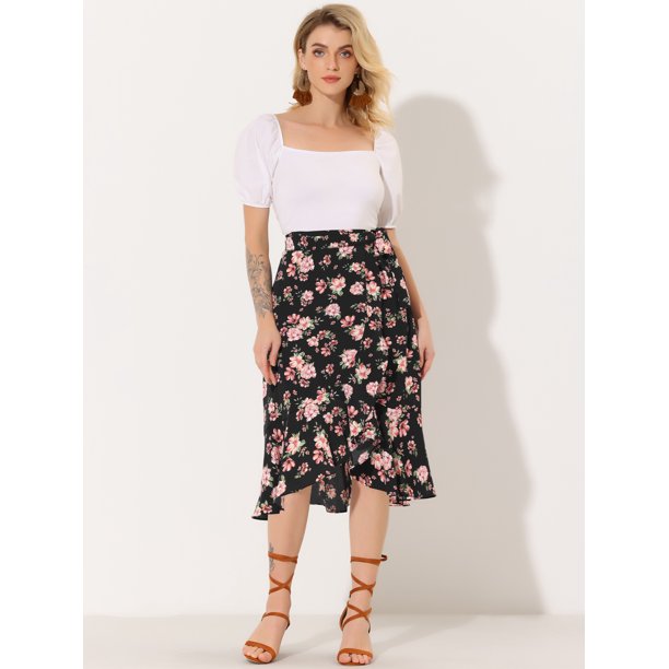 Falda midi cruzada con lazada blanca - Mujer