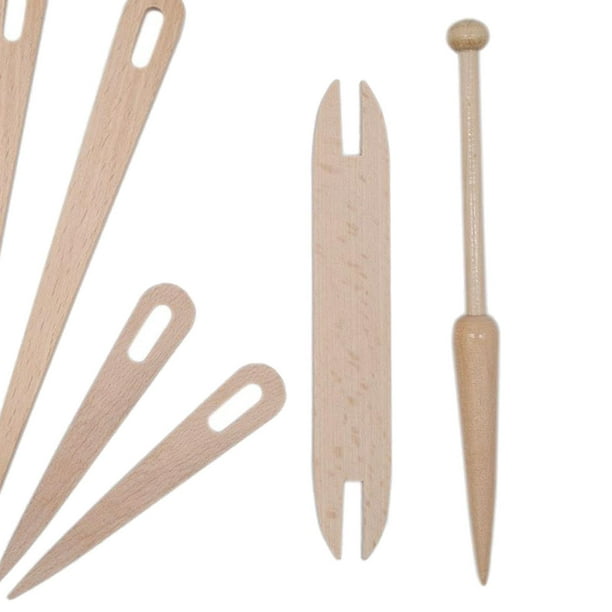 Juego de 7 palos de telar de mano de madera, incluye 5 agujas de ganchillo  de tejido de madera con lanzaderas de madera y palo de bobina de madera o