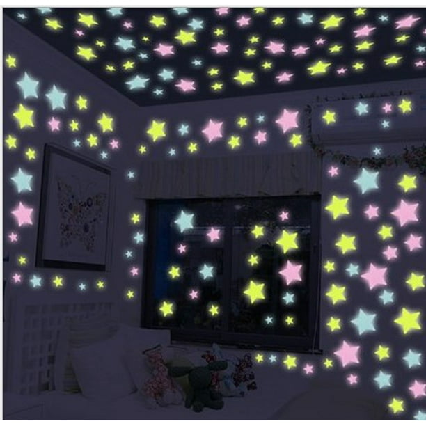 Estrellas 3D que brillan en la oscuridad, pegatinas de pared