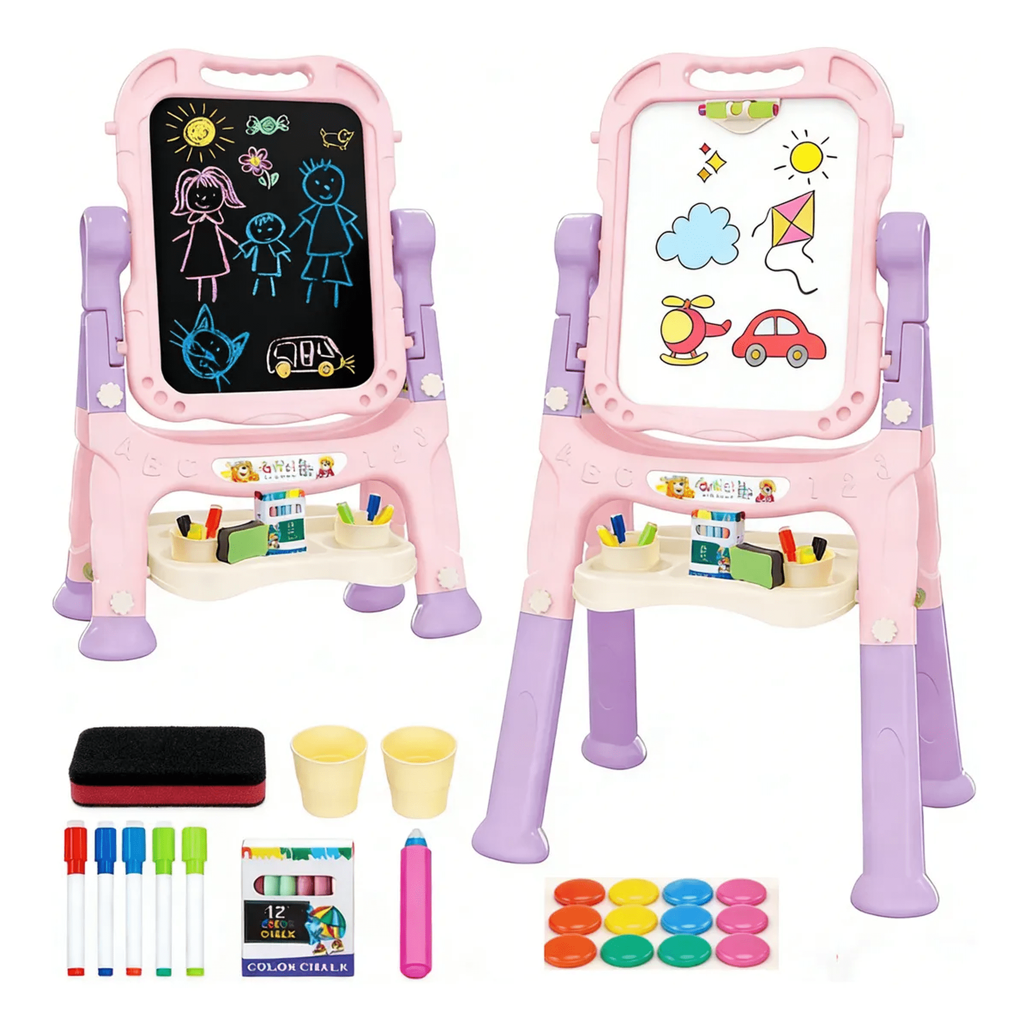 Caballete de arte para niños de doble cara de ajustablecabal xtellar rosa