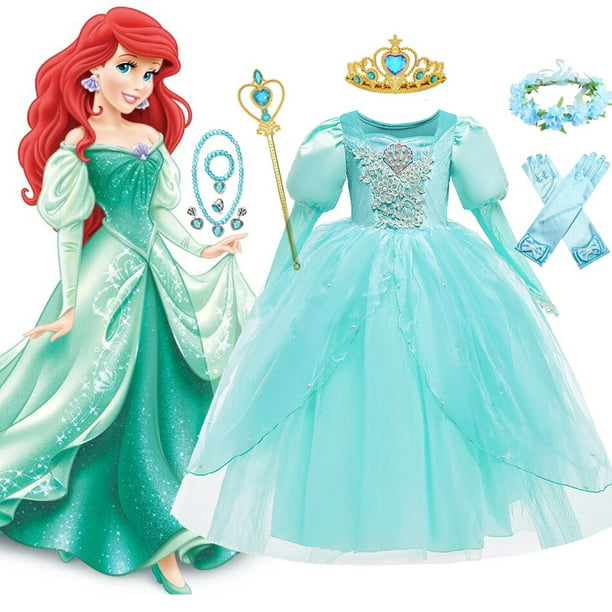 Disfraz de princesa de sirena para niñas, disfraz de Ariel para fiesta de  cumpleaños con peluca