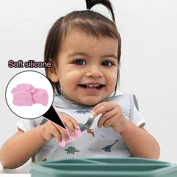 Cubiertos infantiles con mango de silicona - Juego de cubiertos, cuchara y  tenedor para niños - Sin BPA