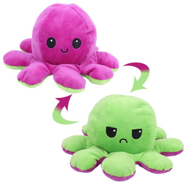 Peluche pulpo reversible de doble cara 20 cm - rosa claro + rosa