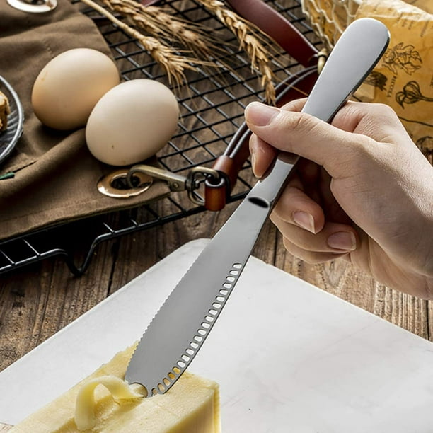 Cuchillo de mantequilla de acero inoxidable, cuchillo de mantequilla  plateado, cuchillo de mantequilla multifunción 3 en 1, rizador de  mantequilla y