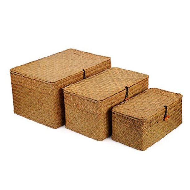 Cesta tejida de mimbre con tapa, caja organizadora de mimbre para  lavandería, algas marinas, para baño, sala de estar y cocina YONGSHENG  8390611635688