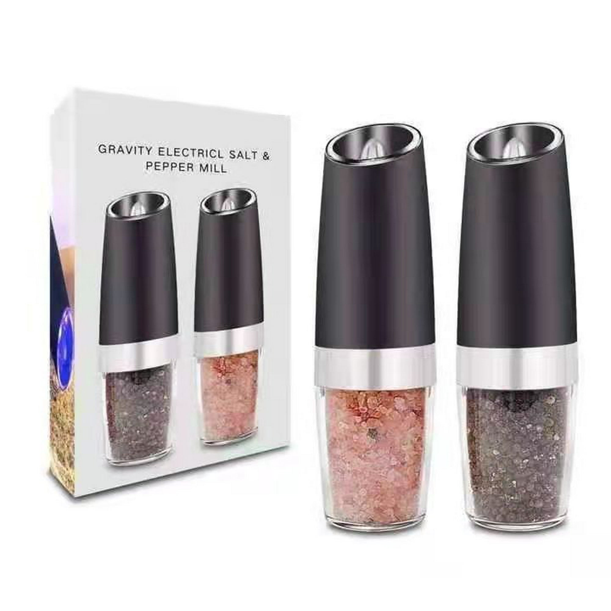 Gravity - Molinillo eléctrico de sal y pimienta, molinillo automático de  sal y pimienta, funciona con pilas con luz LED blanca, grosor ajustable