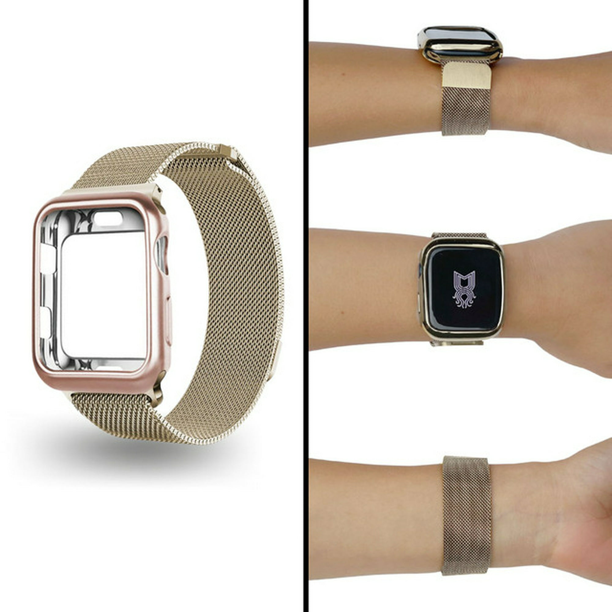 Correa para apple watch de 41 mm metálica + protector lateral de pantalla. estilo milanese. mamá pulpo milanese case lateral