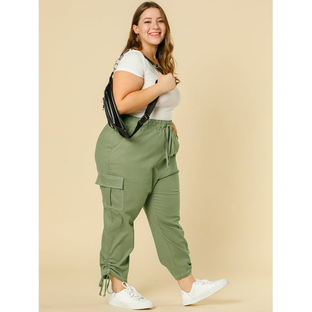 Pantalones De Mujer, Pantalones Cargo Largos Femeninos Cintura Elástica  Casual Transpirable Para Citas ANGGREK DE Verde M