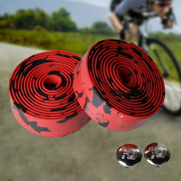 Cinta De Manillar Bicicleta 2 X Cinta de manillar de corcho para deportes  de bicicleta de carretera Tapón de 2 barras negro + rojo