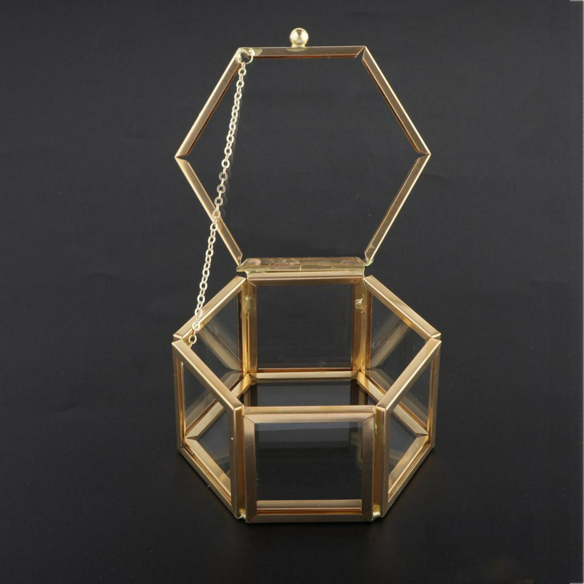  Caja de cristal de flores de 2 piezas, caja decorativa de  joyería de cristal hexagonal, caja de cristal de joyería de baratija caja  de cristal de anillo adornado caja de cristal