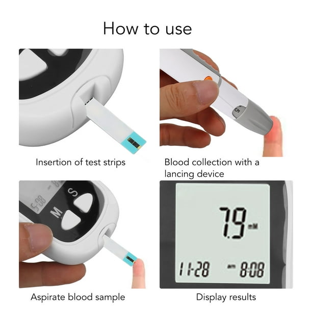 Medidor de glucosa en sangre resultado en 4 segundos 200 conjuntos de  valores de memoria Probador de glucosa en sangre de alta precisión  Codificación automática con dispositivo ANGGREK Otros