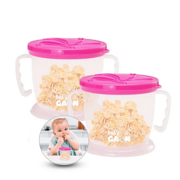 Recipiente Para Snacks Pack De Vasos Antiderrames Para Bebés Color Rosa  Baby Gaon Vaso