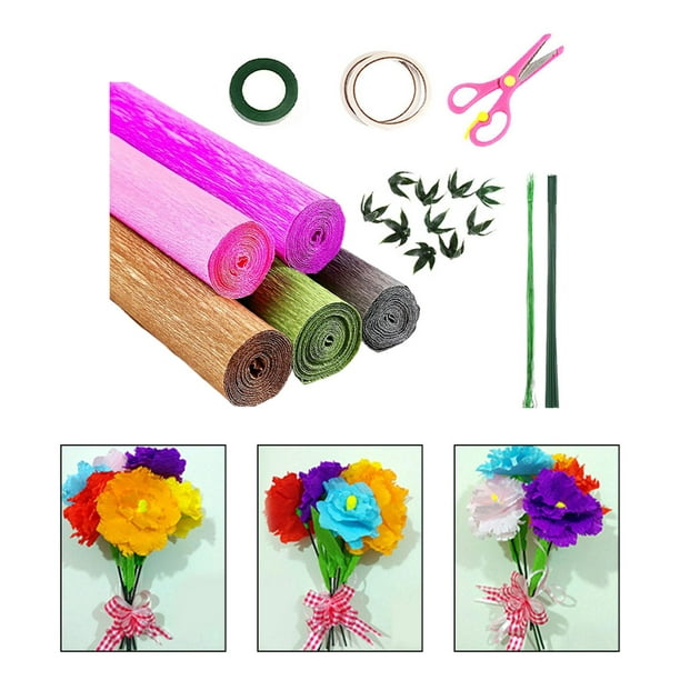 5 colores flores de papel crepé DIY Kits 20 piezas flores alambre de hierro  Artificial Estilo C Zulema Serpentinas de papel crepé