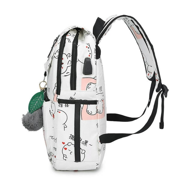 Bolsa 3 unidades/juego de mochilas de lona unisex con estampado de dibujos  animados bonitos de hombro (blanco) Sywqhk Para Estrenar