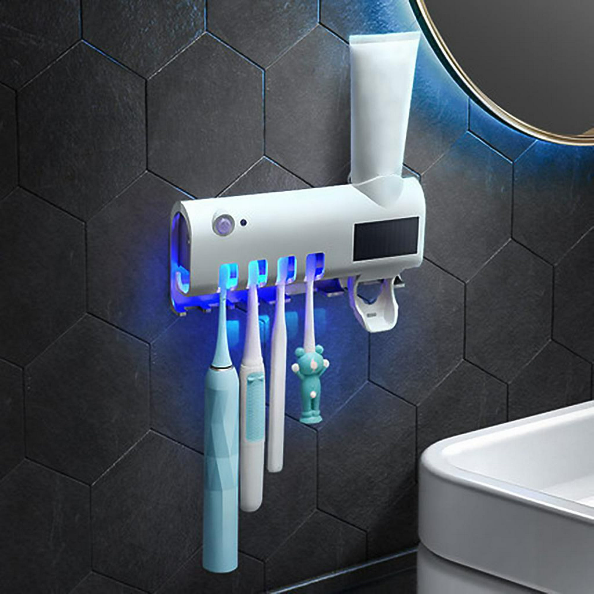 Soporte para cepillo de dientes montado en la pared, dispensador de cepillo  de dientes, función de luz de cepillo de dientes, energía solar recargable
