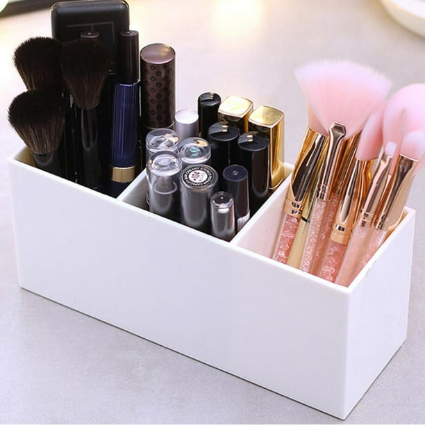 Porta brochas de maquillaje con tapa, caja de almacenamiento de maquillaje,  organizador de brochas de gran capacidad (mod-2 blanco)