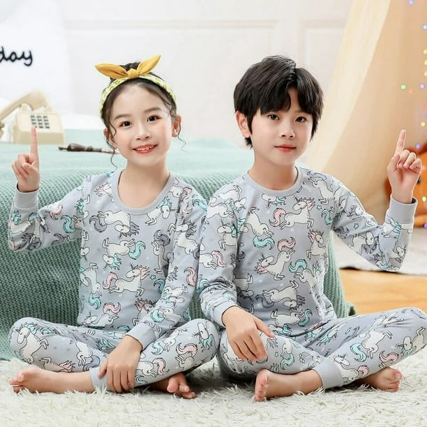 Conjunto de pijamas de algodón para niños y niñas, ropa de dormir de manga  larga, traje de otoño e invierno, 6, 8, 10, 12 y 14 años - AliExpress