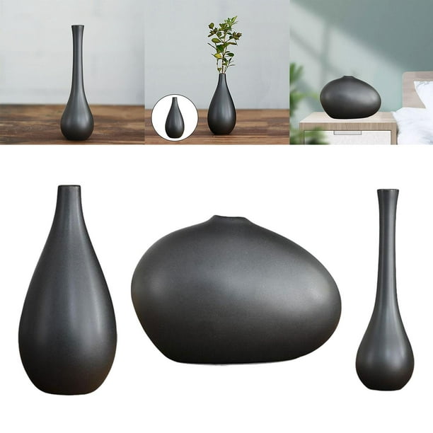 4 jarrones decorativos en cerámica blanca y negra de diseño moderno