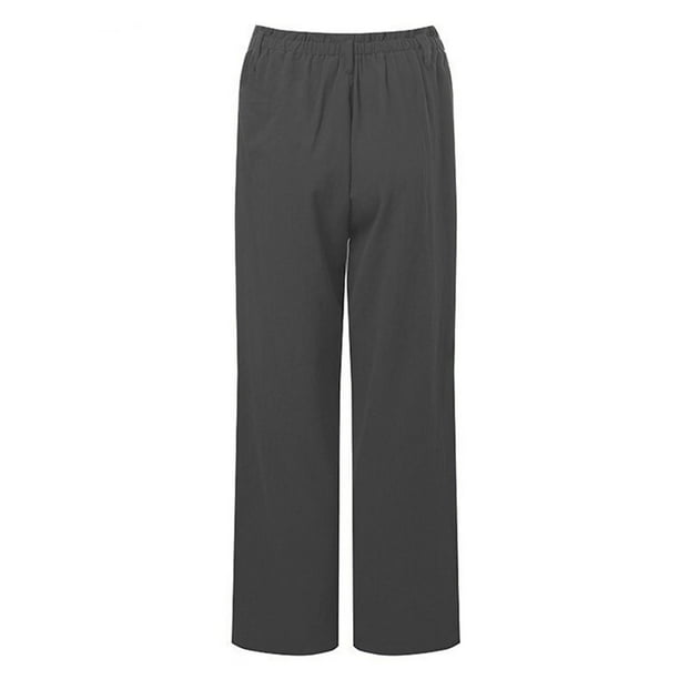 Pantalones Anchos Pantalones anchos de mujer Pantalones casuales de cintura  alta de algodón con bolsillos (Negro XXL) Cgtredaw para Mujer Negro T 3EG