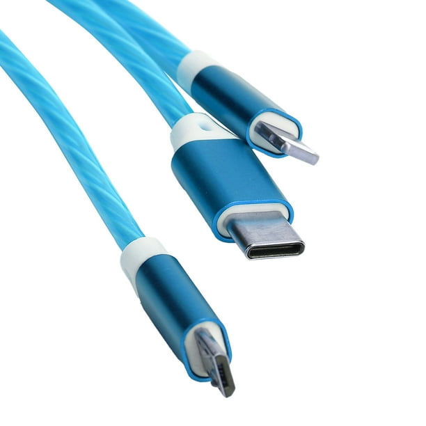 Cable de carga múltiple de 1 pie, cargador múltiple corto trenzado 3 en 1,  cable USB múltiple universal con puertos USB tipo Cmicro USBiluminación