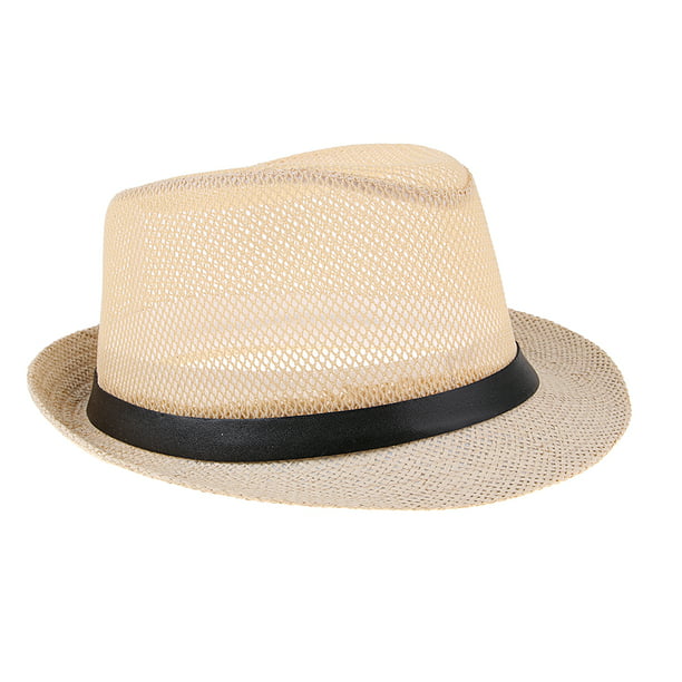 Sombrero Fedora de Paja Cubano de Ala Corta Trilby Beach Sun Panamá Gorra  de Gángster Hombres - , 60cm SG Yinane Sombrero de paja para hombres