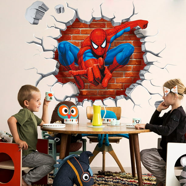 Pegatinas de pared de Spiderman para niños, decoración de pared de fondo de  dibujos animados, material de PVC, caricatura 3D