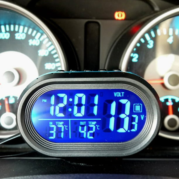 Reloj Electronico Del Coche Voltaje del coche Monitor digital Batería  Despertador Termómetro de temperatura LCD