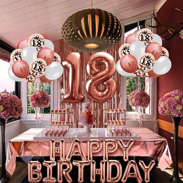  Decoraciones de cumpleaños número 60 para mujer, pancarta de  feliz cumpleaños 60 de oro rosa, decoraciones de fiesta de cumpleaños 60  con números de globos : Juguetes y Juegos