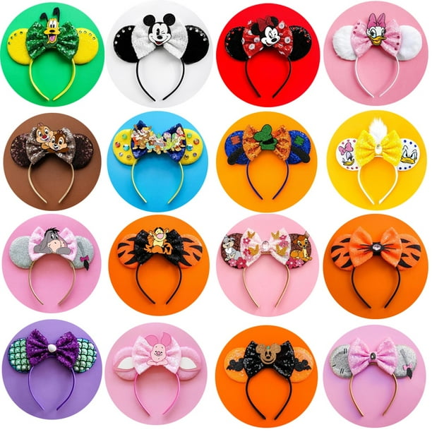 Juego de 20 piezas de diadema de Mickey Minnie con orejas de ratón para  fiesta de cumpleaños de niño y niña, lazo rojo negro para adultos y niños