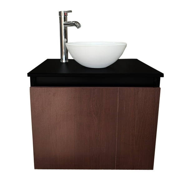 Planetmöbel Mueble bajo lavabo para cuarto de baño, 50 cm, color negro  mate/roble Wotan con lavabo