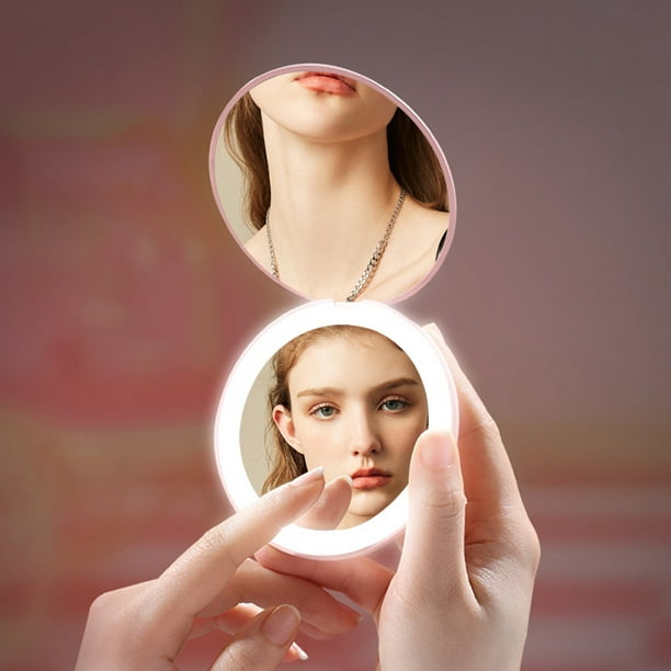 Espejo de maquillaje LED portátil recargable, mini espejo iluminado con  luces para niñas, espejo de maquillaje pequeño, regalo (1 pieza, rosa) ER