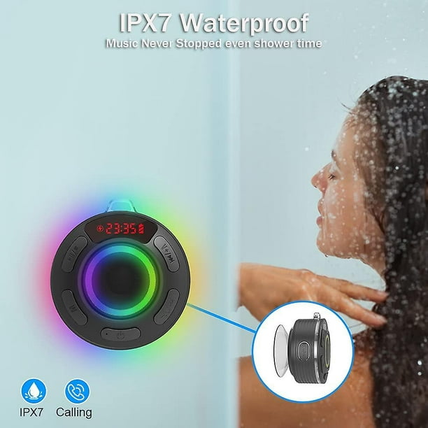 Altavoz de ducha Bluetooth, IP7 impermeable Bluetooth inalámbrico con  ventosa, altavoz portátil 360 HD sonido envolvente, luz LED, altavoz  inalámbrico