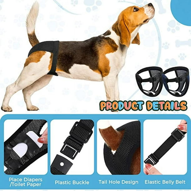 2 paquetes de pañales de tela para perras Cinturón protector para perros 3  toallas sanitarias Braguitas menstruales para perros, color negro y azul  Sailing Electrónica