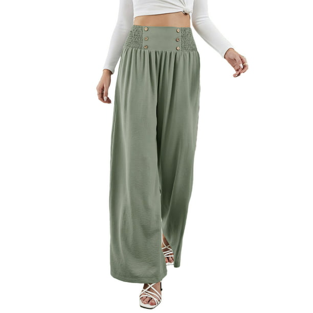 Pantalones Pantalones holgados de mujer Pantalones casuales de verano de  cintura alta Cintura elásti Ygjytge Verde T L para Mujer