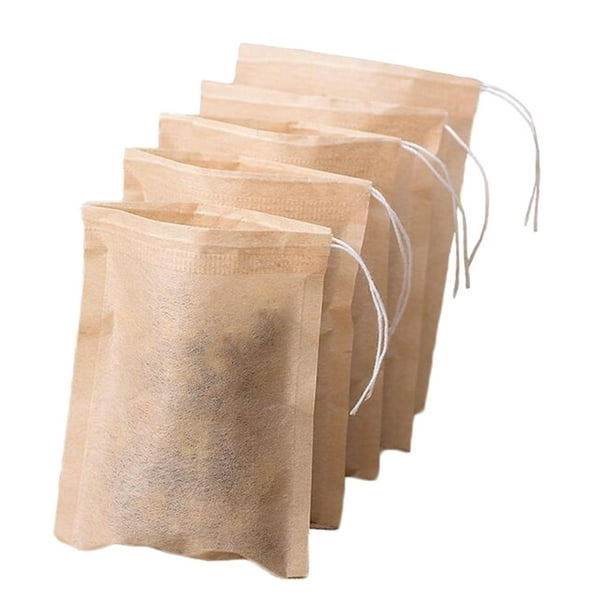 100 bolsas de filtro de té, bolsa de hoja suelta de nailon blanco con  cuerda para filtro de especias de hierbas para el hogar