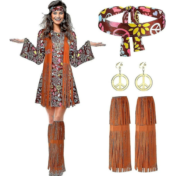 Conjunto de ropa hippie para mujeres, collar de pendientes de