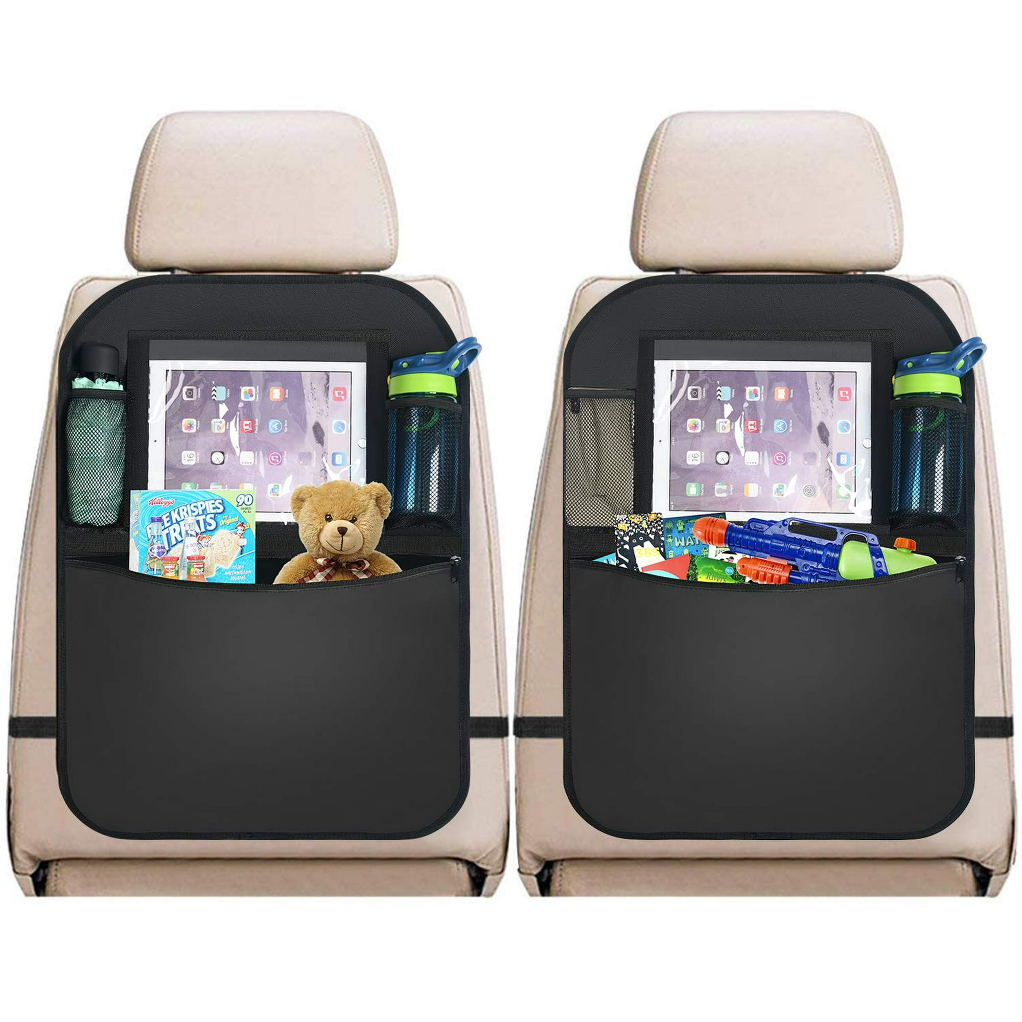 Organizador de asiento trasero de coche para niños con soporte transparente  para tableta con pantalla táctil y 2 bolsillos de almacenamiento, protector  de asiento trasero de coche, organizador de alfombrilla, accesorios de