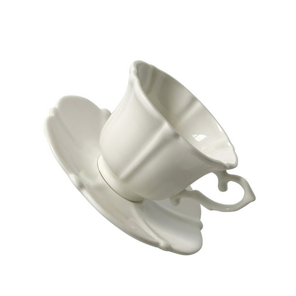 JUEGO 6 TAZAS TÉ LISAS CON PLATO PORCELANA BLANCA FINA