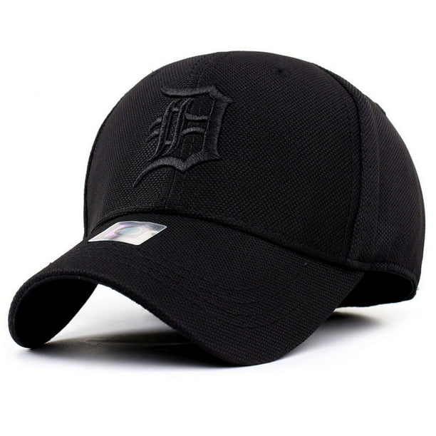 Black Fitted Closed Full Baseball Cap Men Embroidered Letters