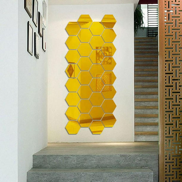 12 piezas de espejo Hexagonal geométrico espejo Hexagonal arte extraíble  DIY hogar decorativo 3D Hexagonal acrílico espejo de pared para la Oro  70x40mm Macarena adhesivo de pared hexagonal espejo