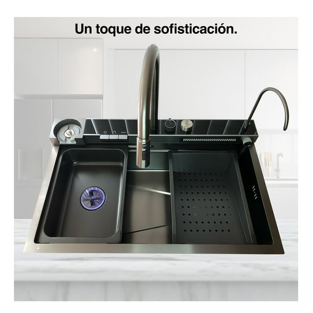 Cascada moderna para fregadero de cocina, fregadero de acero inoxidable  Nano, lavabo multifunción, fregadero negro, accesorios de cocina para