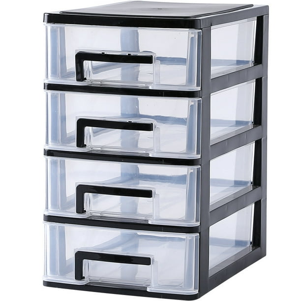 Organizador de cajones pequeños, cajón de plástico de 4 capas, cajón de  escritorio transparente para suministros de oficina en casa, joyas,  cosméticos