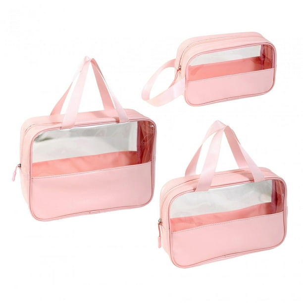 Bolsa de aseo transparente de viaje, 3 piezas, bolsa de cosméticos de  maquillaje, bolsa de lavado de viaje transparente para mujeres y niñas,  Rosado