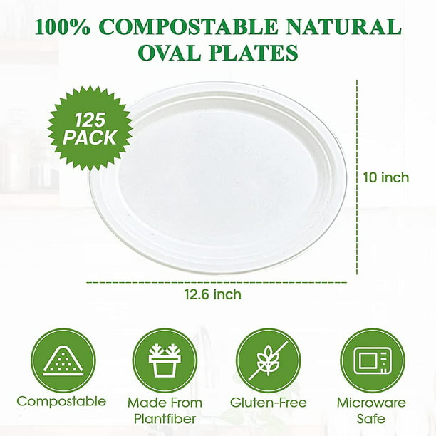 [Paquete de 125] Platos de papel compostables, platos redondos  biodegradables de 6 pulgadas, platos desechables de alta resistencia, plato  de caña de